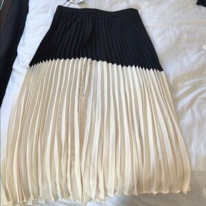 Express Black and Cream Midi Pleated Skirt